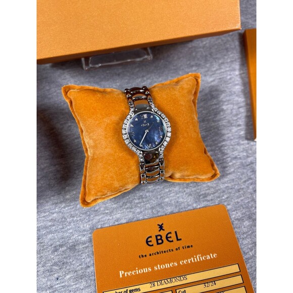 Ebel Beluga E9157428-20 Women's Blue Mother of Pearl Diamond Bezel SS Watch 27mm - Picture 2 of 15